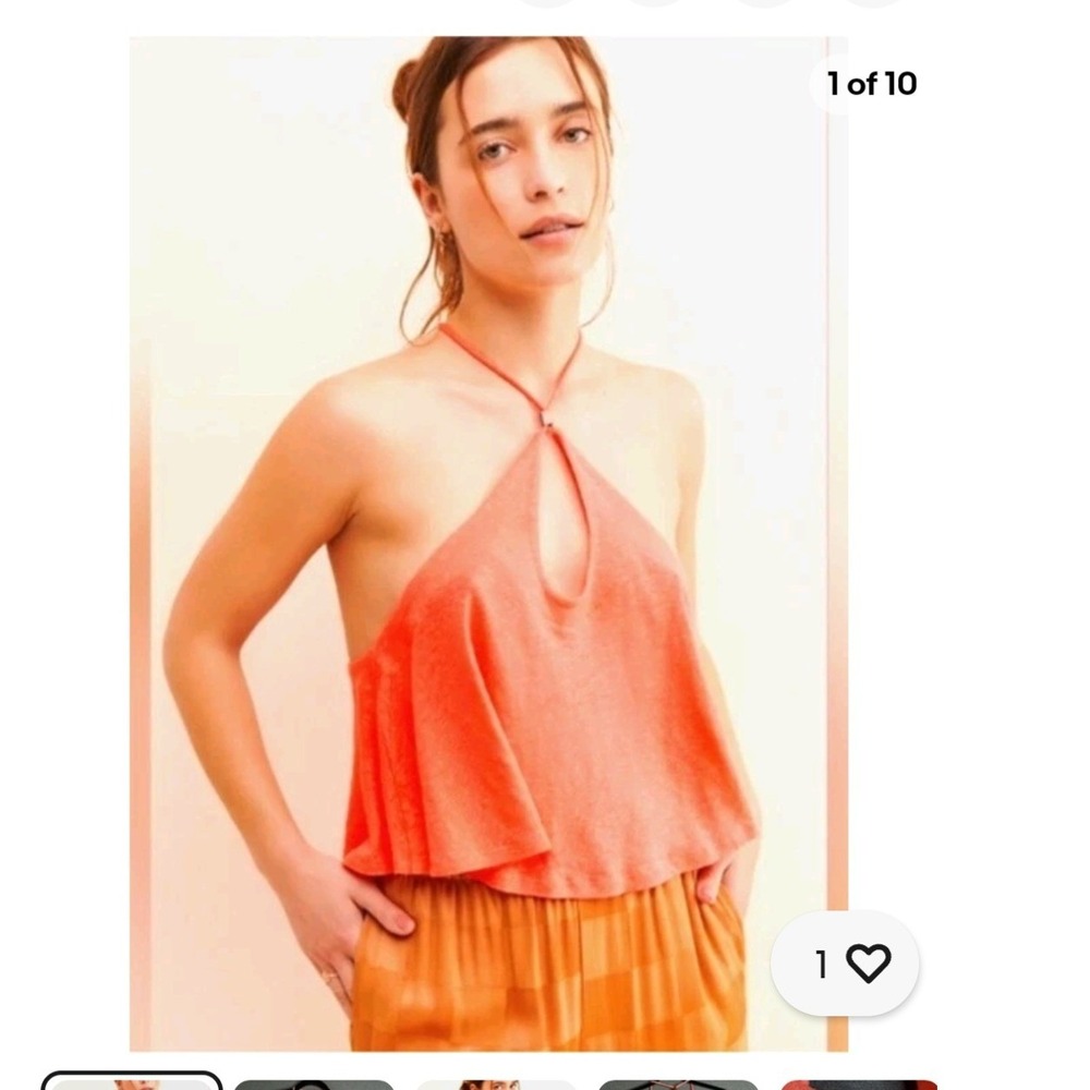Free People Womens Coral Orange Halter Keyhole Neck Open Back Tank Top XL NWT